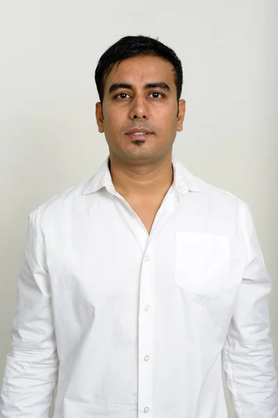 Studio Shot Handsome Indian Businessman White Background — Stockfoto