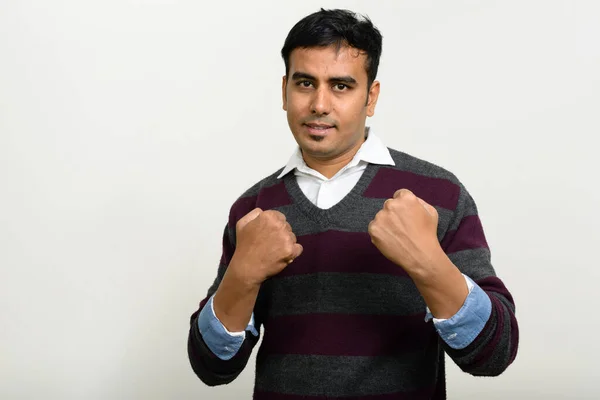 Studio Shot Handsome Indian Man White Background — Fotografia de Stock