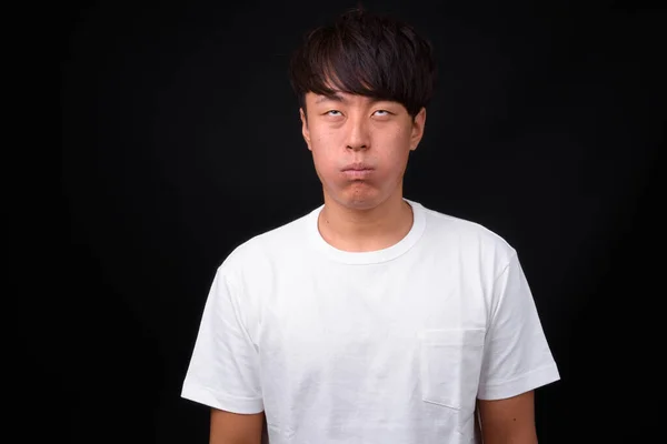 Studio Shot Young Handsome Asian Man Black Background — Stock Photo, Image