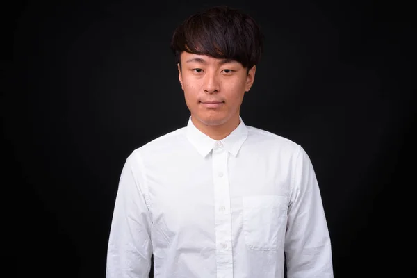 Studio Shot Young Handsome Asian Businessman Black Background — Stockfoto