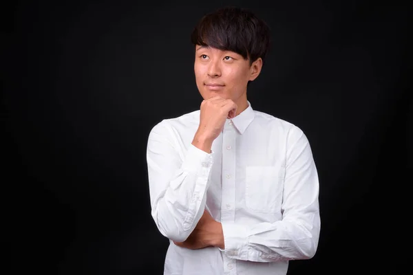 Studio Shot Young Handsome Asian Businessman Black Background — Stockfoto