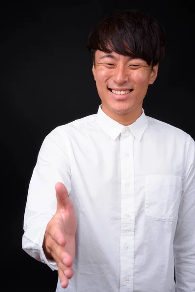 Studio Shot Young Handsome Asian Businessman Black Background — Stockfoto