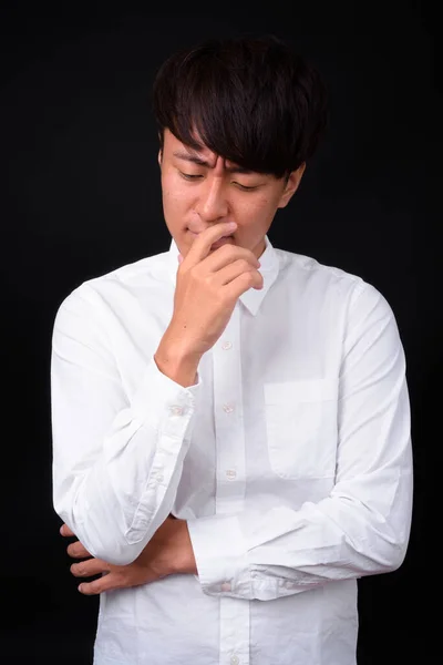 Studio Shot Young Handsome Asian Businessman Black Background — 스톡 사진