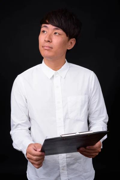 Studio Shot Young Handsome Asian Businessman Black Background — Stockfoto