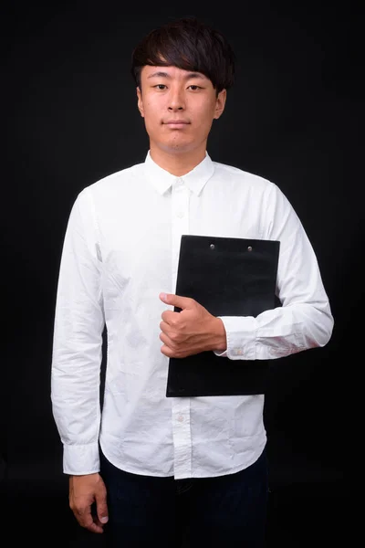 Studio Shot Young Handsome Asian Businessman Black Background — Stockfoto