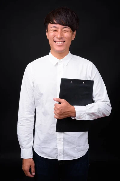 Studio Shot Young Handsome Asian Businessman Black Background — 스톡 사진