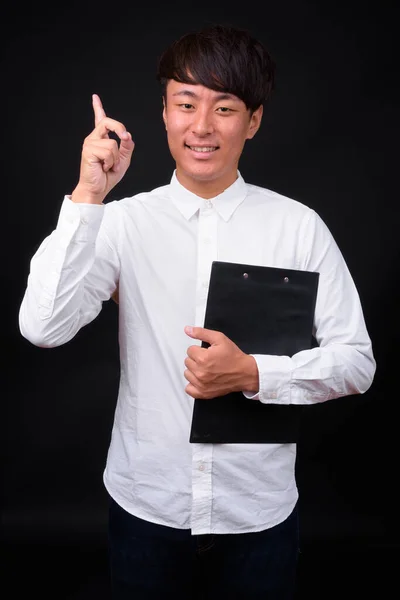 Studio Shot Young Handsome Asian Businessman Black Background — 스톡 사진