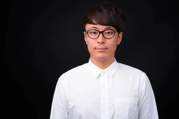 Studio Shot Young Handsome Asian Businessman Black Background — Stok fotoğraf
