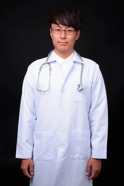 Studio Shot Young Handsome Asian Man Doctor Black Background — 스톡 사진