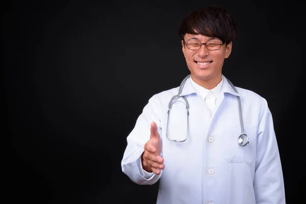 Studio Shot Young Handsome Asian Man Doctor Black Background — Stockfoto