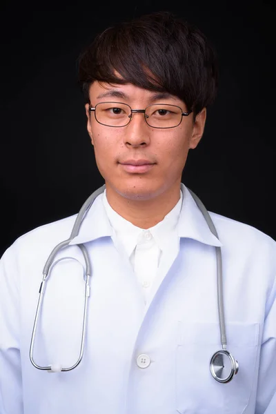 Studio Shot Young Handsome Asian Man Doctor Black Background — 스톡 사진