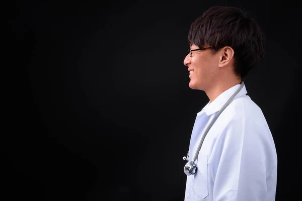 Studio Shot Young Handsome Asian Man Doctor Black Background — 图库照片