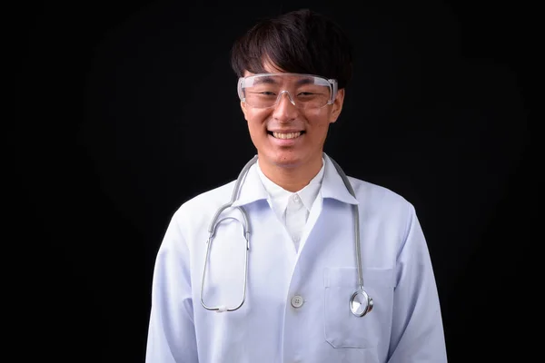 Studio Shot Young Handsome Asian Man Doctor Wearing Protective Glasses — Stock Photo, Image