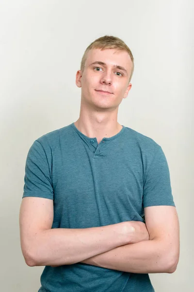 Studio Shot Young Man Blond Hair White Background — Stock Photo, Image