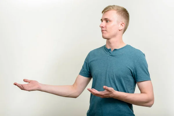 Studio Shot Young Man Blond Hair White Background — Stock Photo, Image