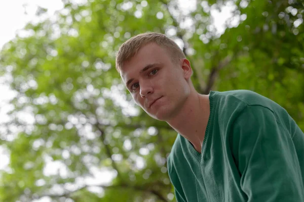 Portrait Young Man Blond Hair Streets Outdoors — Stock Photo, Image