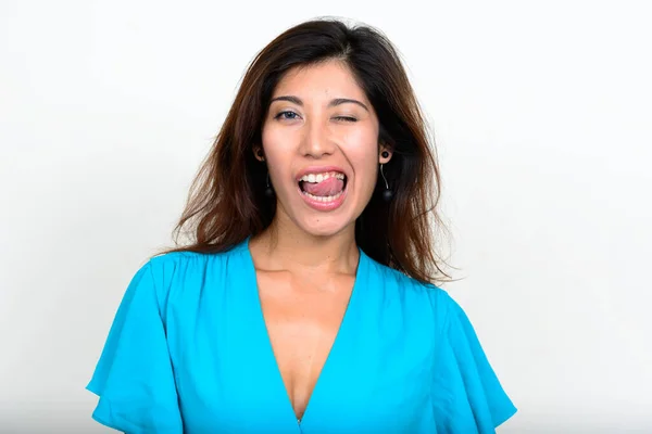 Estudio Joven Mujer Negocios Hermosa Sobre Fondo Blanco —  Fotos de Stock