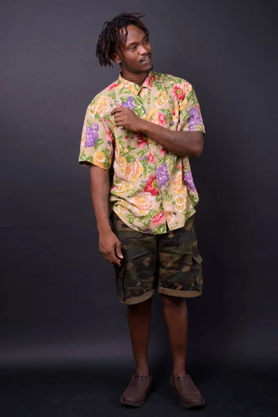 Studio Shot Young African Man Dreadlocks Black Background — Fotografia de Stock