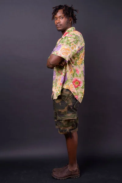 Studio Shot Young African Man Dreadlocks Black Background — 스톡 사진