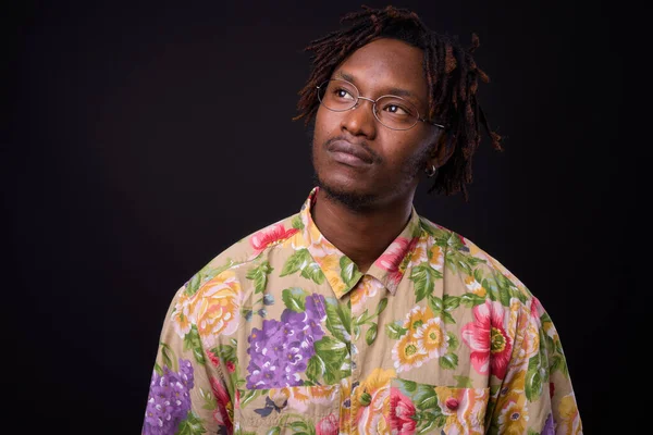 Studio Shot Young African Man Dreadlocks Black Background — Stockfoto