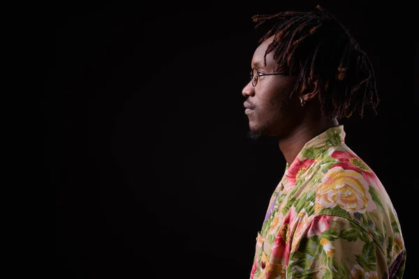 Studio Shot Young African Man Dreadlocks Black Background — Fotografia de Stock