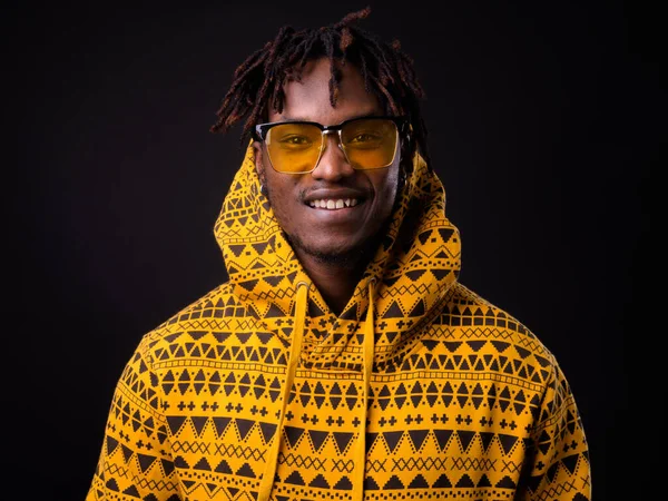 Studio Shot Young African Man Dreadlocks Black Background — Stock Photo, Image