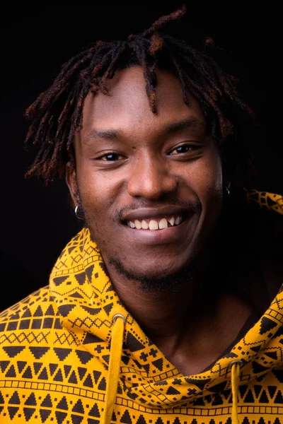 Studio Shot Young African Man Dreadlocks Black Background — Fotografia de Stock