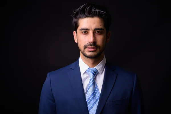 Studio Shot Young Handsome Bearded Persian Businessman Black Background — Stock Photo, Image