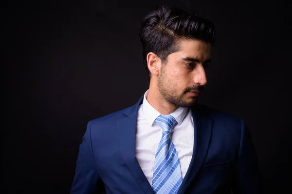 Studio Shot Young Handsome Bearded Persian Businessman Black Background — Stock Photo, Image