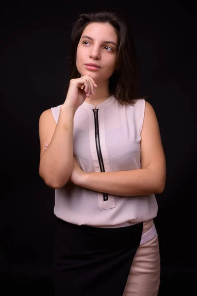 Studio Shot Young Beautiful Businesswoman Black Background — Stock Photo, Image