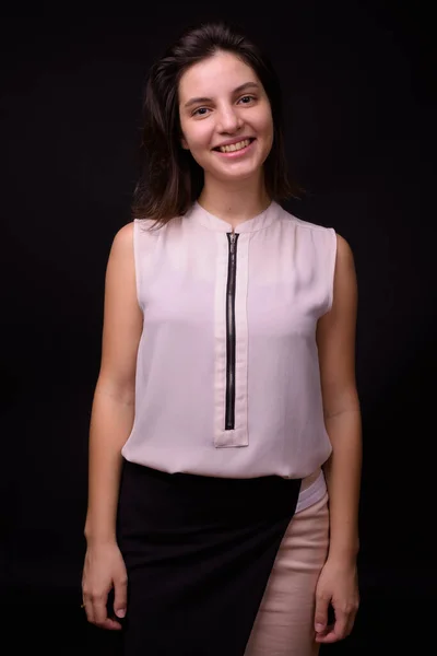 Studio Shot Young Beautiful Businesswoman Black Background — Stock Photo, Image