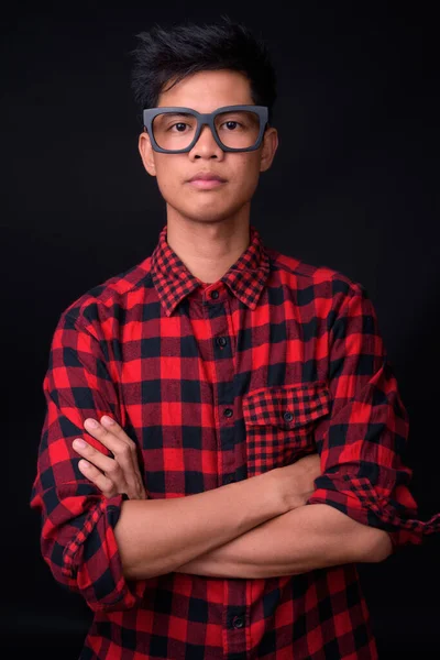 Studio Shot Van Jonge Knappe Filippijnse Hipster Man Met Bril — Stockfoto