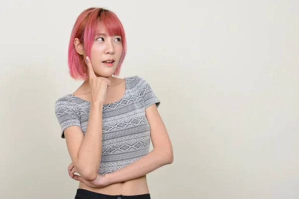 Estudio Disparo Joven Hermosa Mujer Asiática Con Pelo Rosa Sobre —  Fotos de Stock