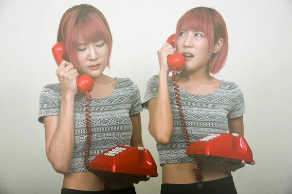 Estudio Disparo Joven Hermosa Mujer Asiática Con Pelo Rosa Sobre —  Fotos de Stock