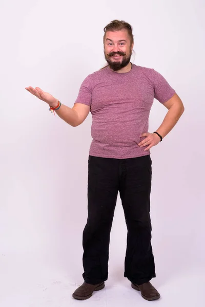 Retrato Homem Barbudo Com Excesso Peso Com Bigode Cabelos Longos — Fotografia de Stock