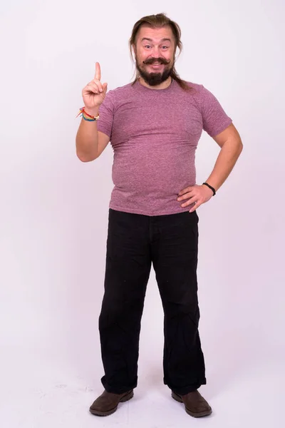 Retrato Hombre Barbudo Con Sobrepeso Con Bigote Cabello Largo —  Fotos de Stock