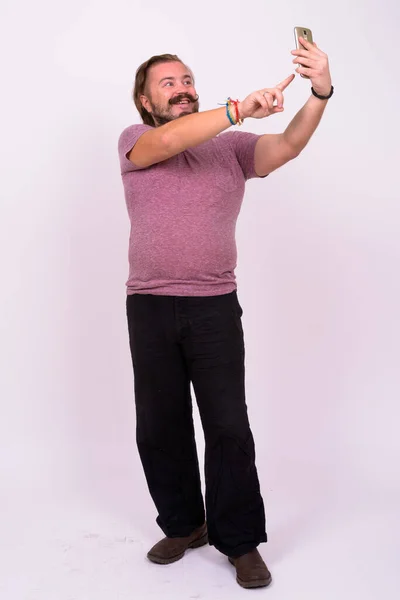 Retrato Hombre Barbudo Con Sobrepeso Con Bigote Cabello Largo —  Fotos de Stock