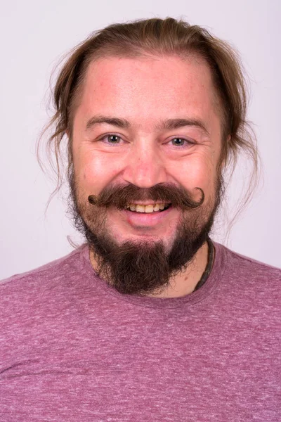 Portrait Overweight Bearded Man Mustache Long Hair — Stock Photo, Image