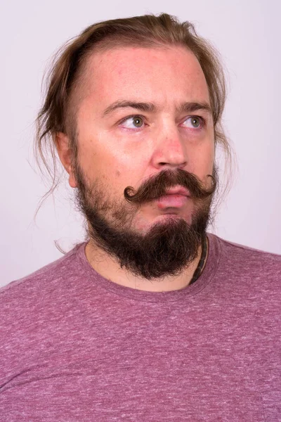 Retrato Hombre Barbudo Con Sobrepeso Con Bigote Cabello Largo — Foto de Stock