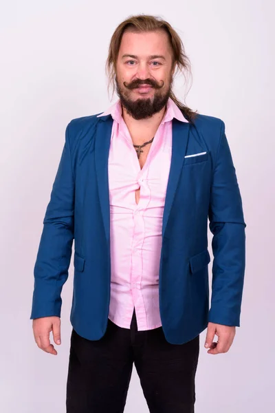 Retrato Hombre Barbudo Con Sobrepeso Con Bigote Cabello Largo —  Fotos de Stock