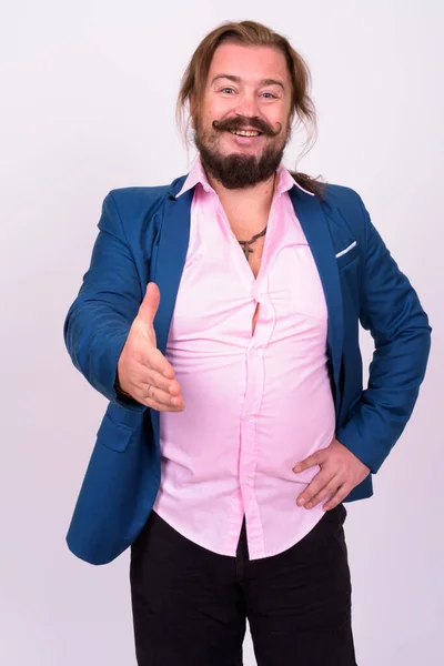 Retrato Hombre Barbudo Con Sobrepeso Con Bigote Cabello Largo —  Fotos de Stock