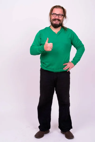 Retrato Hombre Barbudo Con Sobrepeso Con Bigote Cabello Largo —  Fotos de Stock