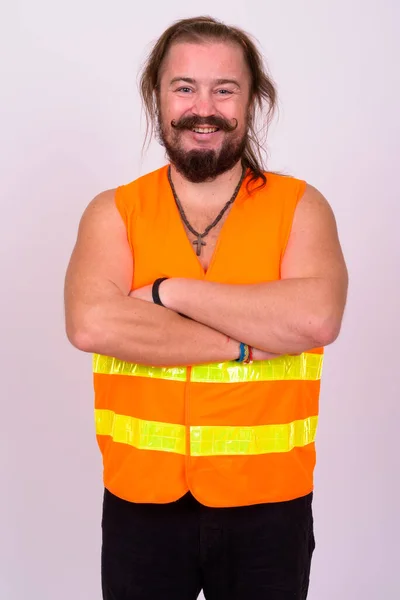 Retrato Hombre Barbudo Con Sobrepeso Con Bigote Cabello Largo — Foto de Stock