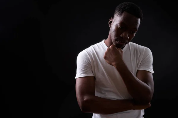 Studio Shot Young Handsome African Man Afro Hair Black Background — Stock Photo, Image