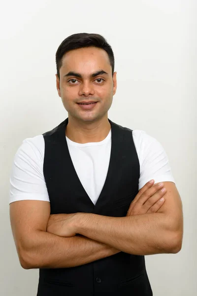 スタジオショットの若いハンサムなインドのビジネスマンの白を背景に — ストック写真