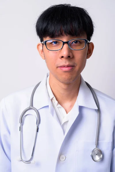 Studio Shot Young Handsome Asian Man Doctor White Background — Stock Photo, Image