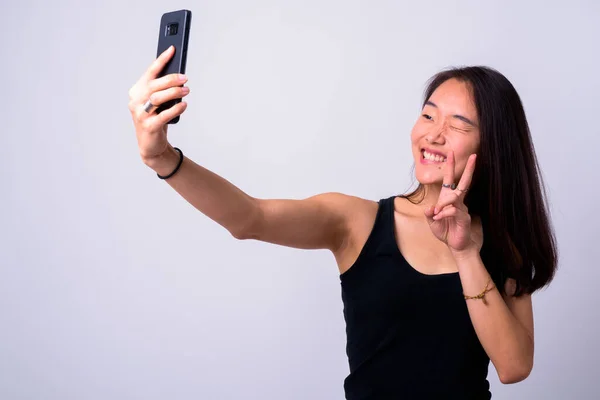 Studio Shot Young Beautiful Chinese Woman White Background — Stock Photo, Image