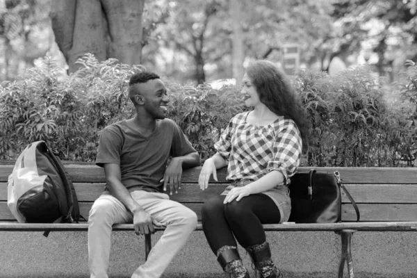 Portrait Young African Man Young Woman Curly Hair Together Black — Stock Photo, Image