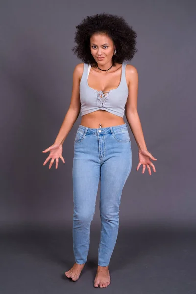 Estúdio Tiro Jovem Multi Mulher Afro Americana Étnica Com Cabelo — Fotografia de Stock