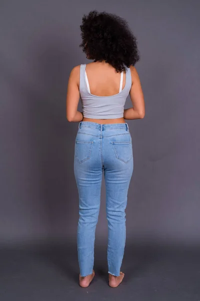 Estudio Joven Multi Étnica Mujer Afroamericana Con Pelo Afro Sobre — Foto de Stock